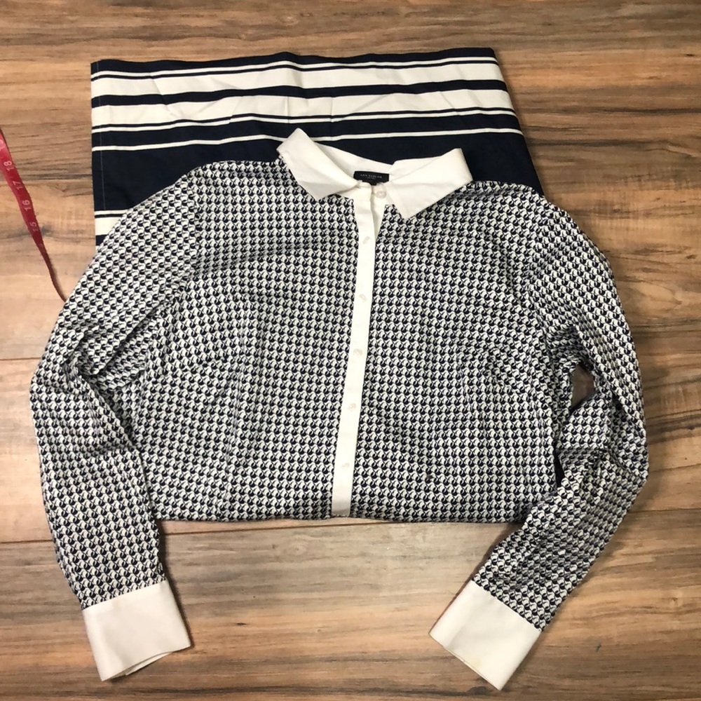 Ann Taylor sz L dress shirt dress blue and white